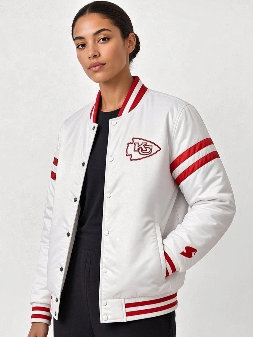 Women’s Kansas City Chiefs White Satin Jacket in Size XS